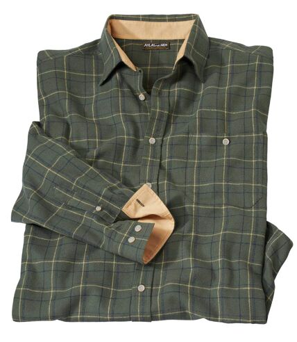 Men's Green Flannel Checked Shirt - Long Sleeves