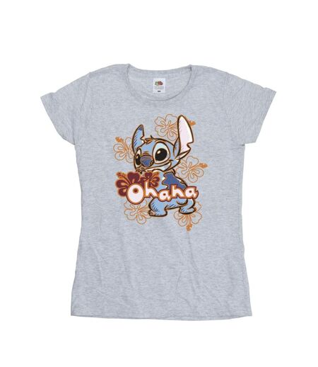 Disney Femmes/Les femmes Lilo And Stitch Ohana Orange Hibiscus Cotton T-Shirt (Gris sportif) - UTBI25821