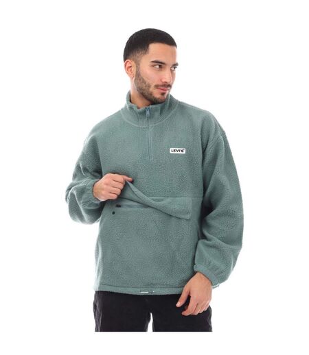 Mens Quarter Sherpa Fleece Mock Neck Jacket Green Levis