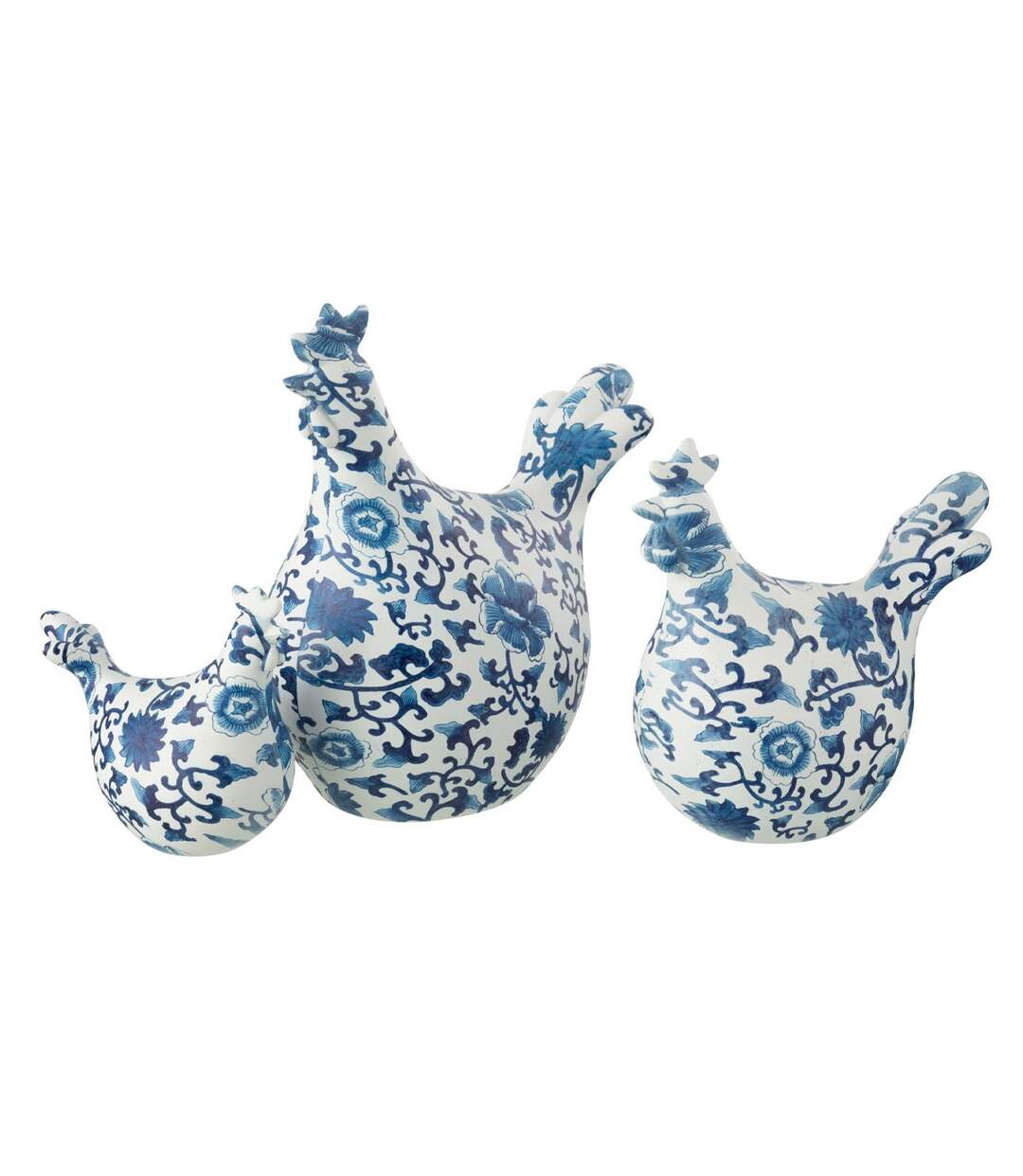 Lot de 3 Statuettes Coq Imprimé Alfredo 21cm Bleu & Blanc-1