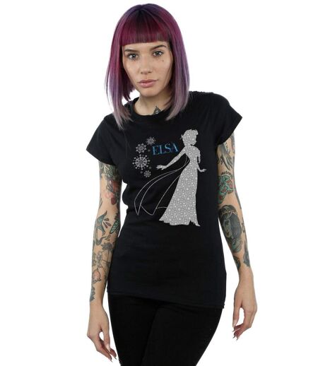 Disney T-shirt en coton Femme/Femme Frozen Elsa Christmas Silhouette (Noir) - UTBI21902