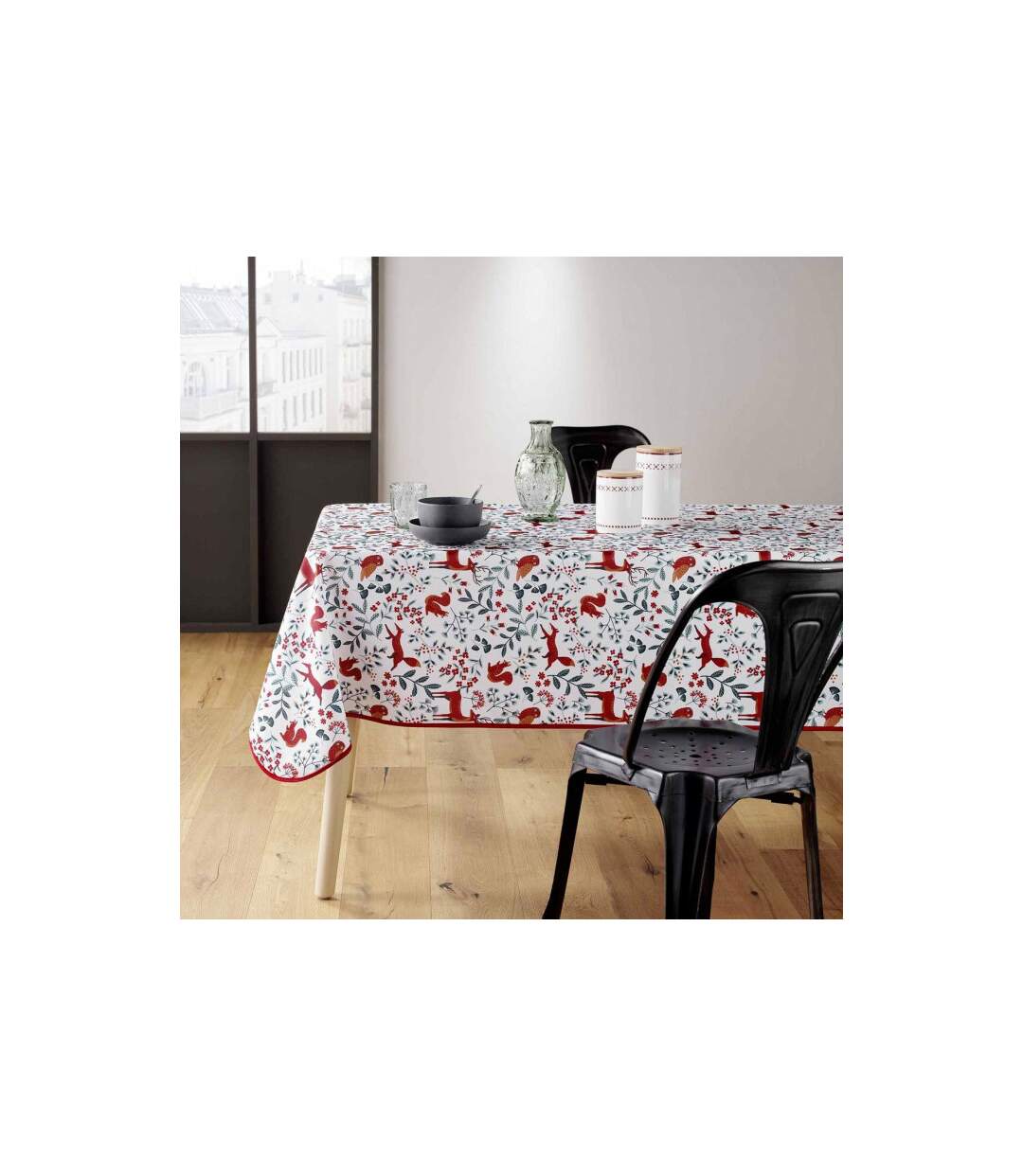 Nappe Imprimé Forestine 150x240cm Blanc & Rouge-3