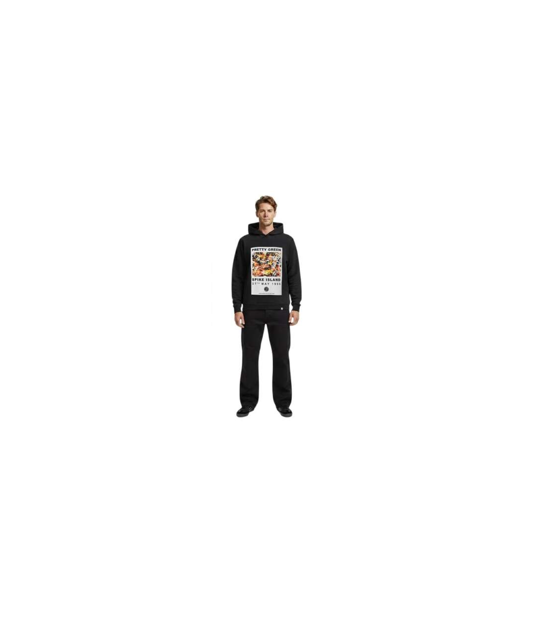 Mens Spike Island Graphic Print Overhead Hoodie Black Pretty Green-1