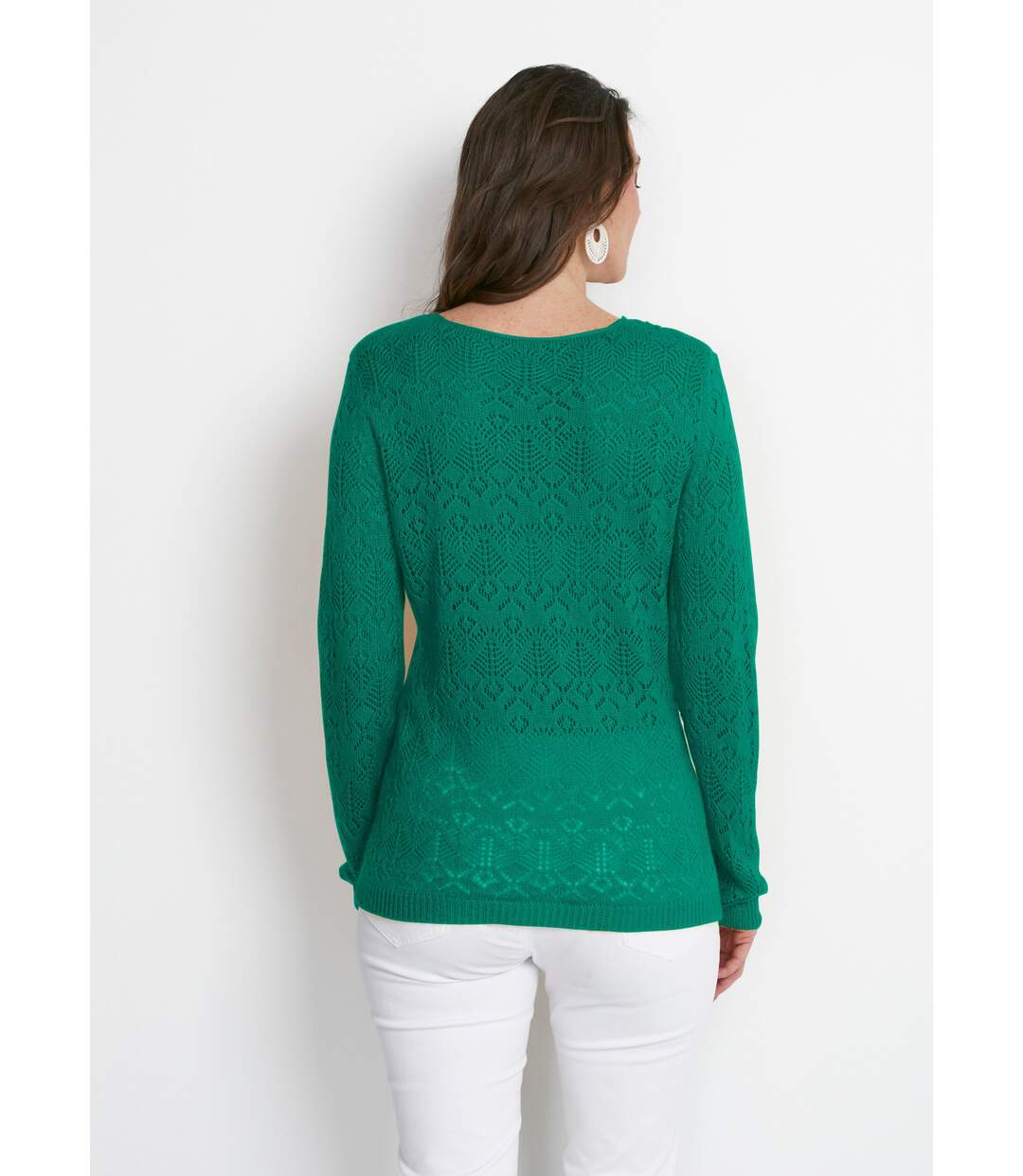Pull maille ajourée manches longues-2