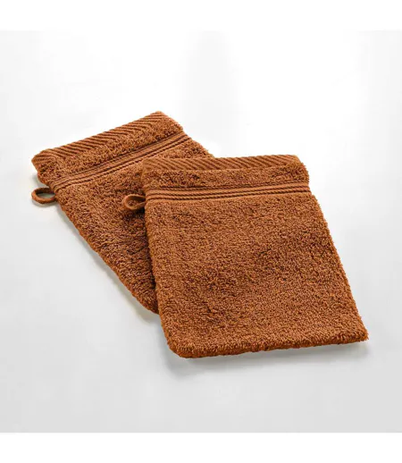 Lot de 2 Gants de Toilette Tendresse 15x21cm Caramel