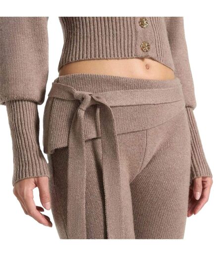 Womens/ladies Knitted Tie Belt Fitted And Flared Leggings Beige Maniere De Voir