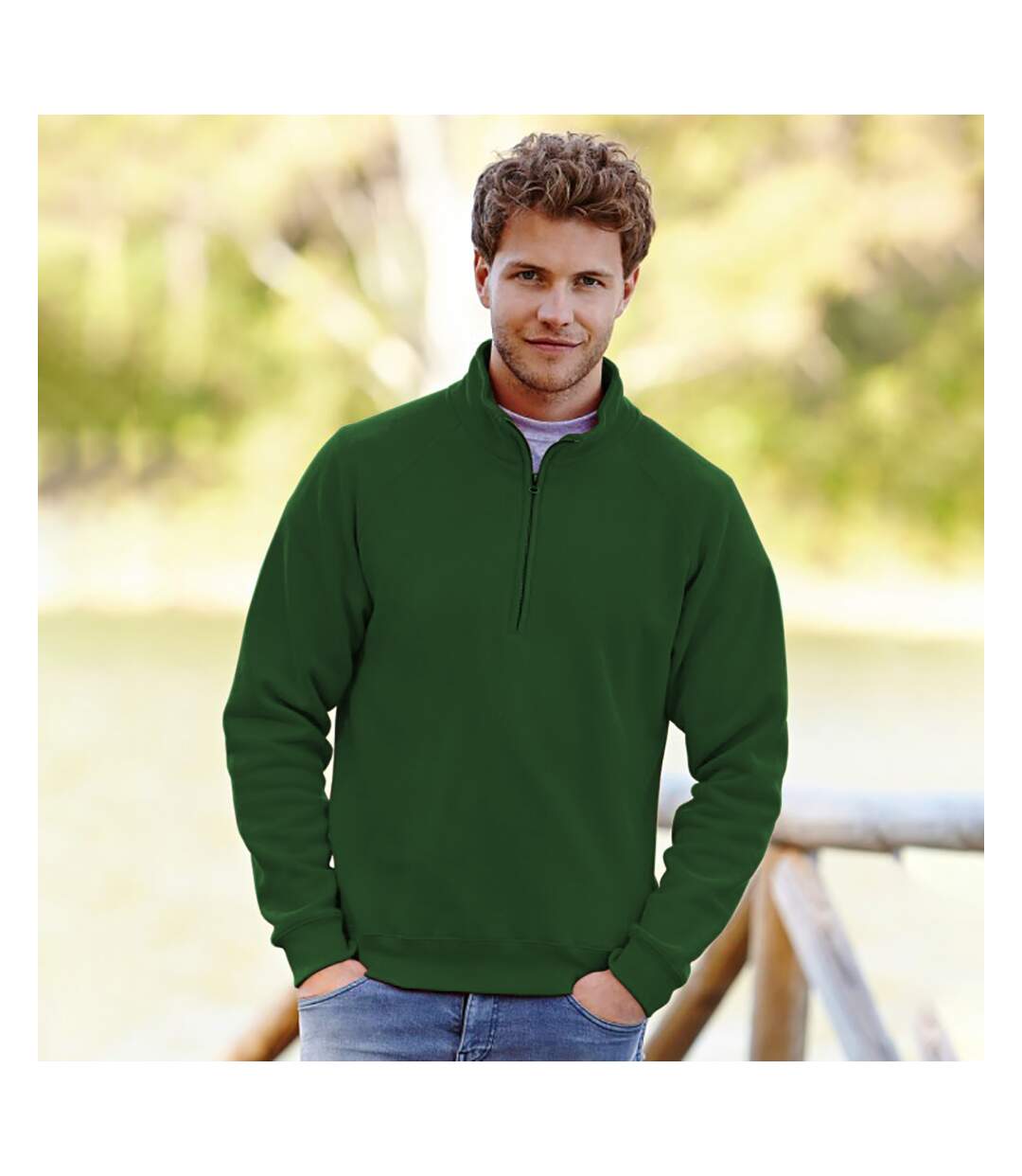 Sweatshirt à fermeture zippée 1 quart homme vert bouteille Fruit of the Loom