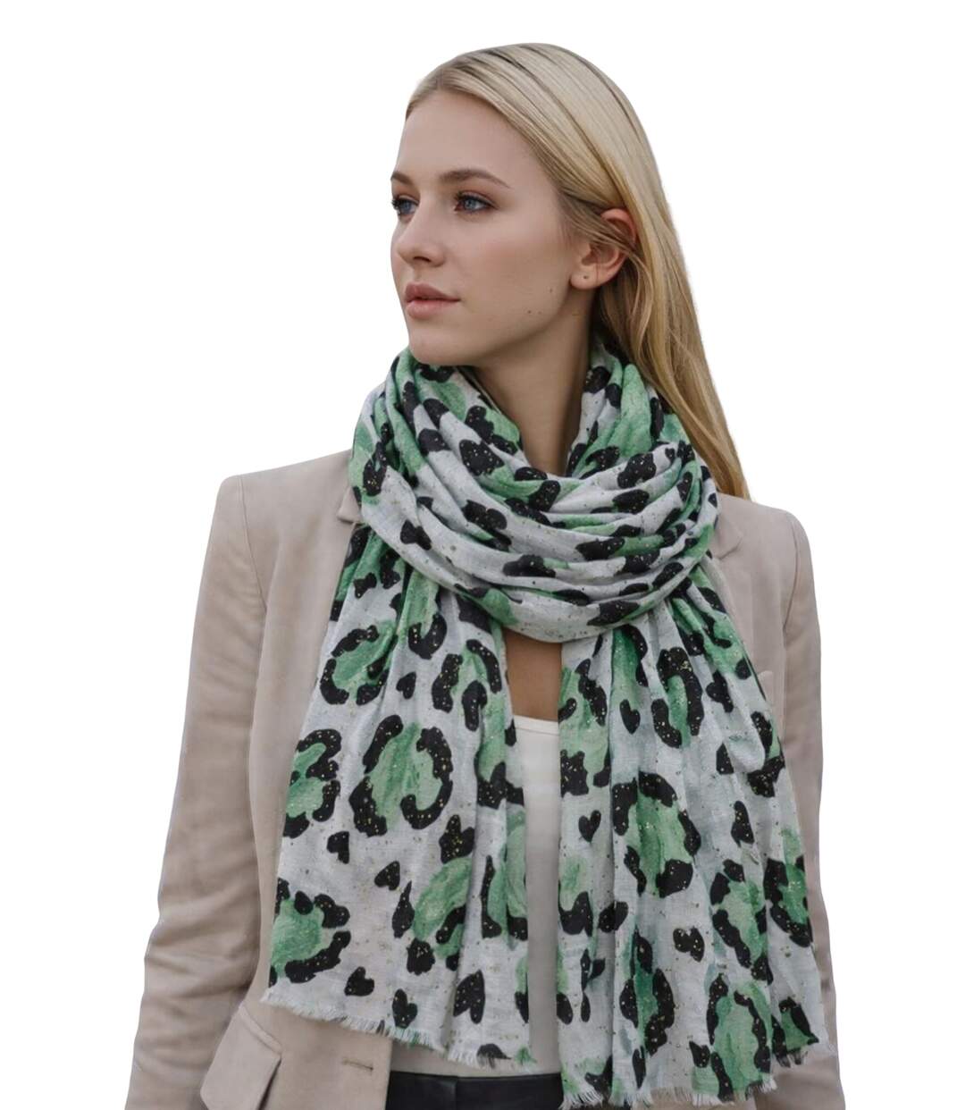 Foulard léger coeur léopard avec dorure pour femme - Couleur vert-1