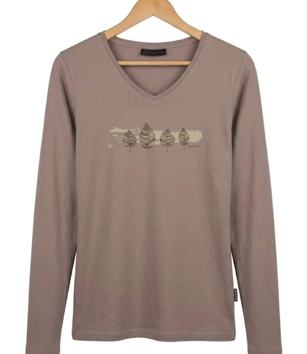 Mayflower NERVAL5 : Tee-shirt femme manches longues beige en coton avec petit col V-2