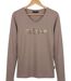 Mayflower NERVAL5 : Tee-shirt femme manches longues beige en coton avec petit col V-2