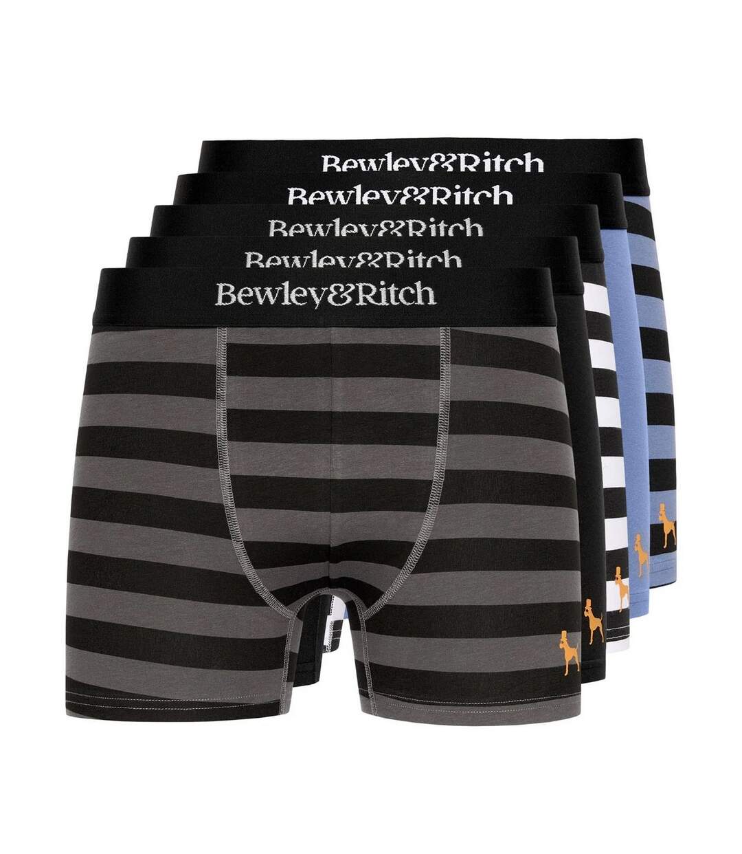 Pack of 5  Mens kurhah boxer shorts  black/grey/white/blue Bewley & Ritch-3