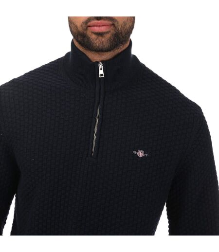 Mens textured cotton half zip jumper blue Gant