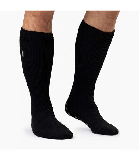 Mens Winter Fleece Lined Knee High Slipper Socks with Anti Slip Grippers