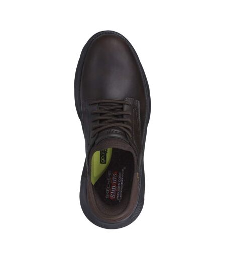 Mens Garza Gervin Leather Oxford Shoes Chocolate Skechers