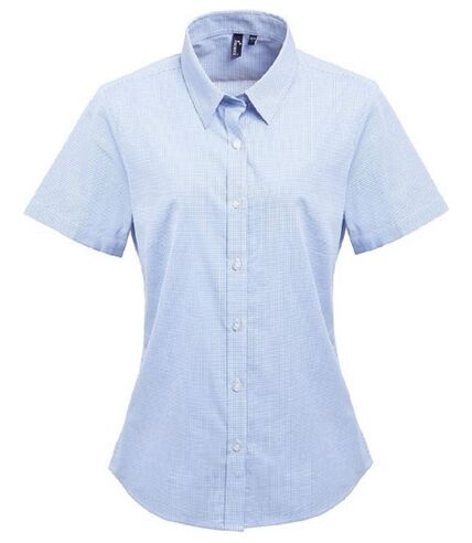 Chemise à carreaux manches courtes - Femme - PR321 - bleu clair