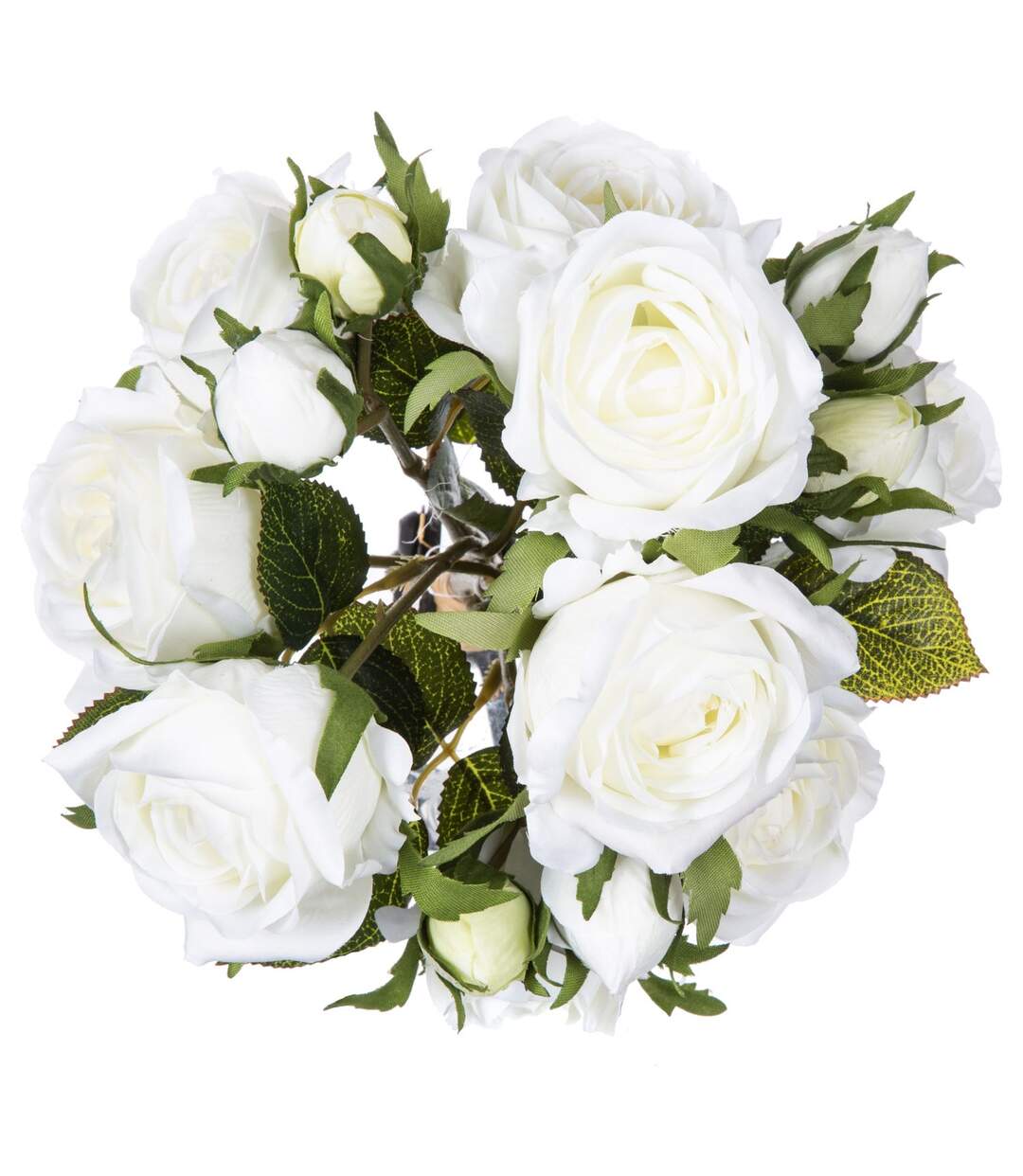 Bouquet artificiel de 14 Roses - H. 40 cm - Blanc