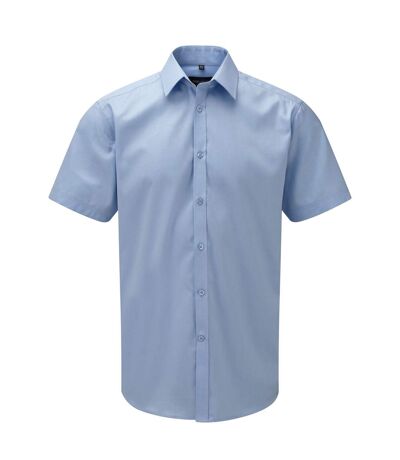 Russell Collection Mens Herringbone Short-Sleeved Shirt (Light Blue)
