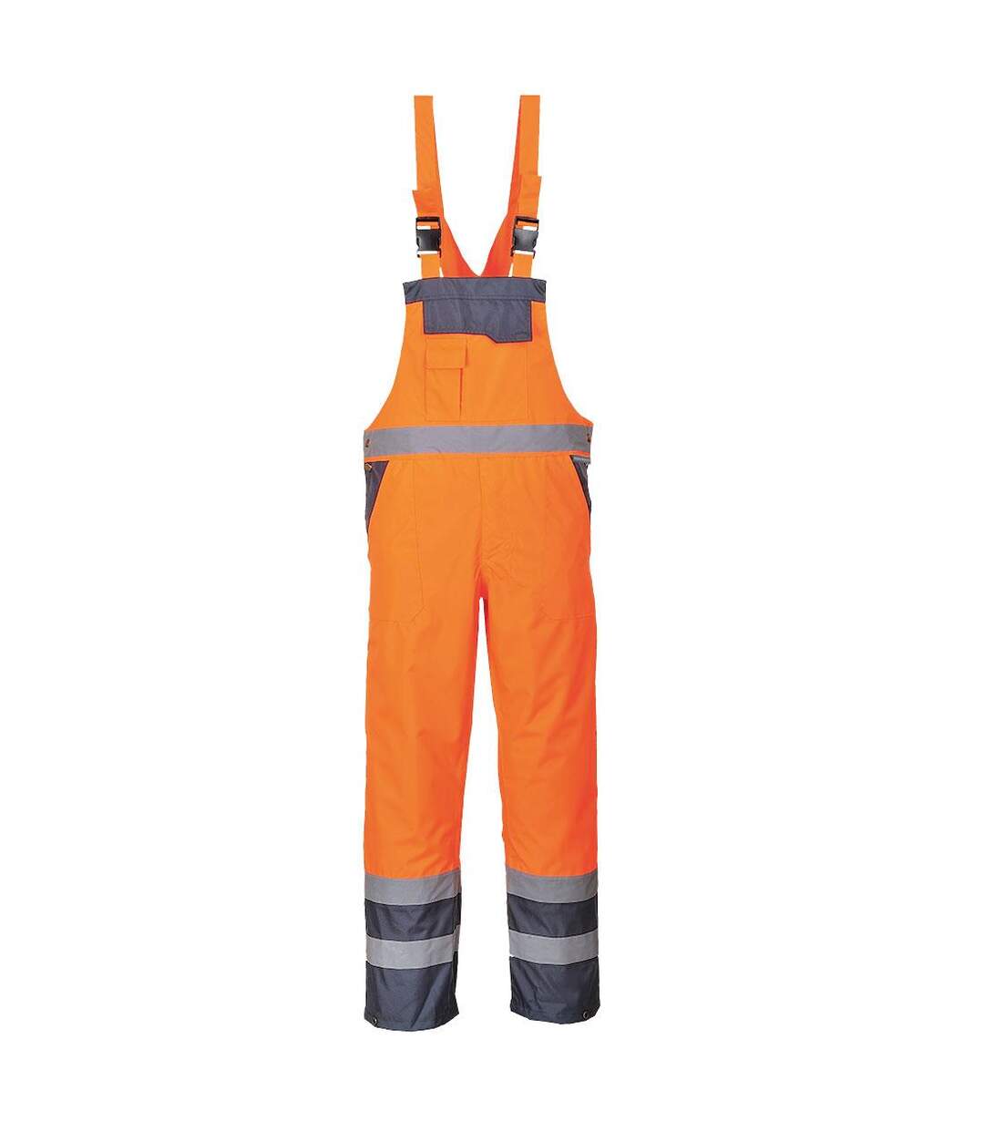 Mens rain contrast hi-vis safety bib and brace overall orange/navy Portwest-1