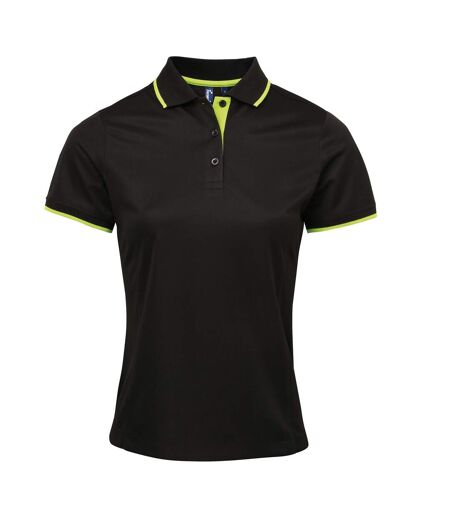 Premier Womens/Ladies Contrast Coolchecker Polo Shirt (Black/Lime) - UTRW5519