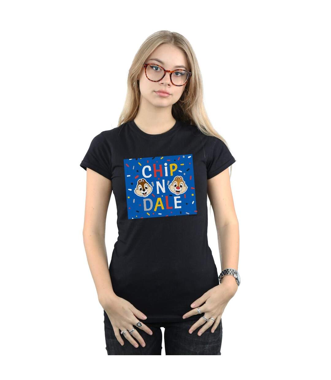 Disney T-shirt coton Chip N Dale bleu à armature, Femme/Ladies (Noir) - UTBI32012-2