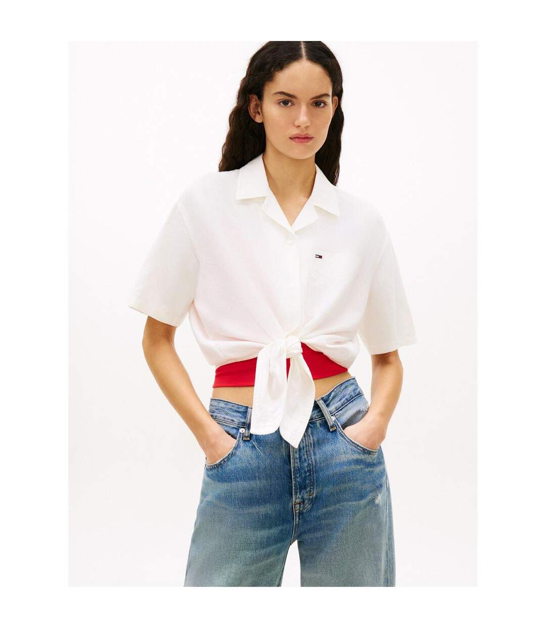 Chemise Manches Courtes Motif/style À Rayures Femme Écru Tommy Jeans-2