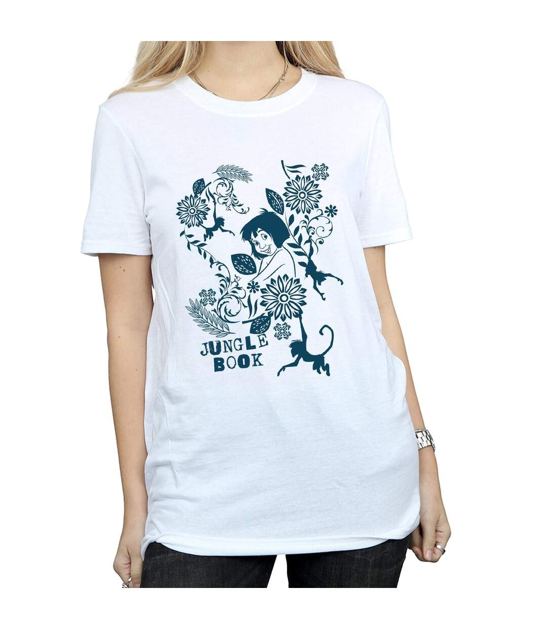 Disney Femme/Les femmes The Jugle Book Mowgli Tale Coton Boyfriend T-Shirt (Blanc) - UTBI28327-3