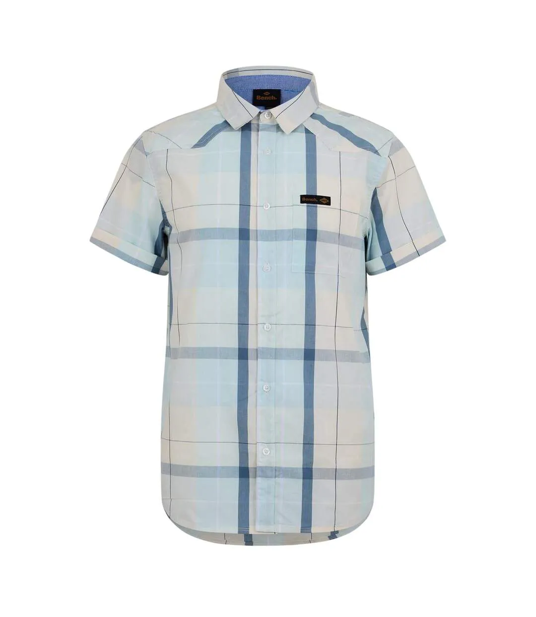 Mens Checked Fitted Short-sleeved Shirt Yellow Blue Bench-2