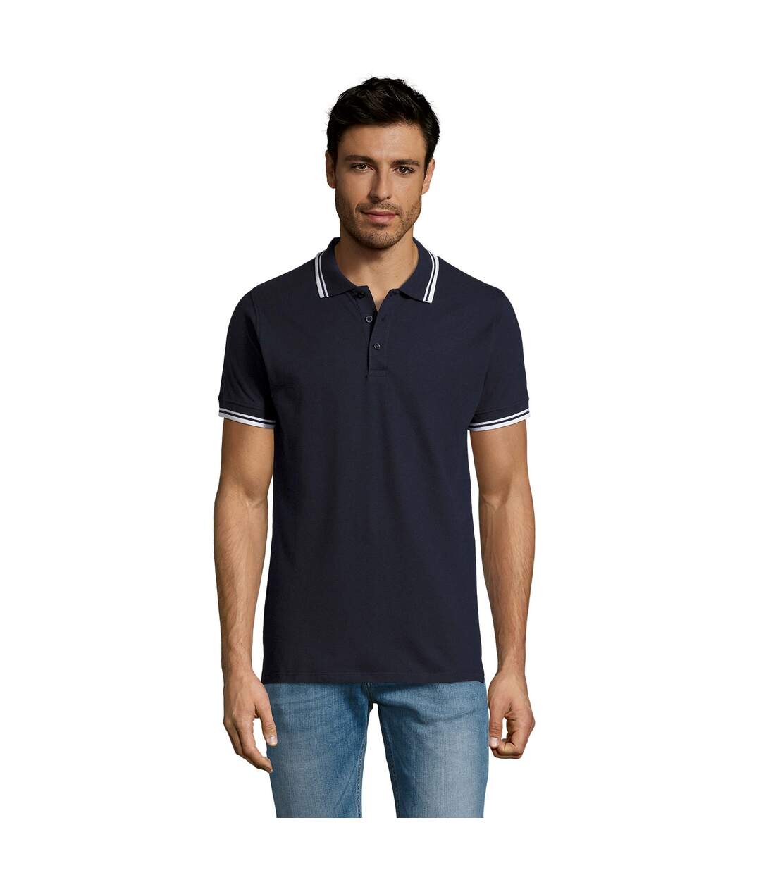 Polo manches courtes pasadena homme bleu marine/blanc SOLS