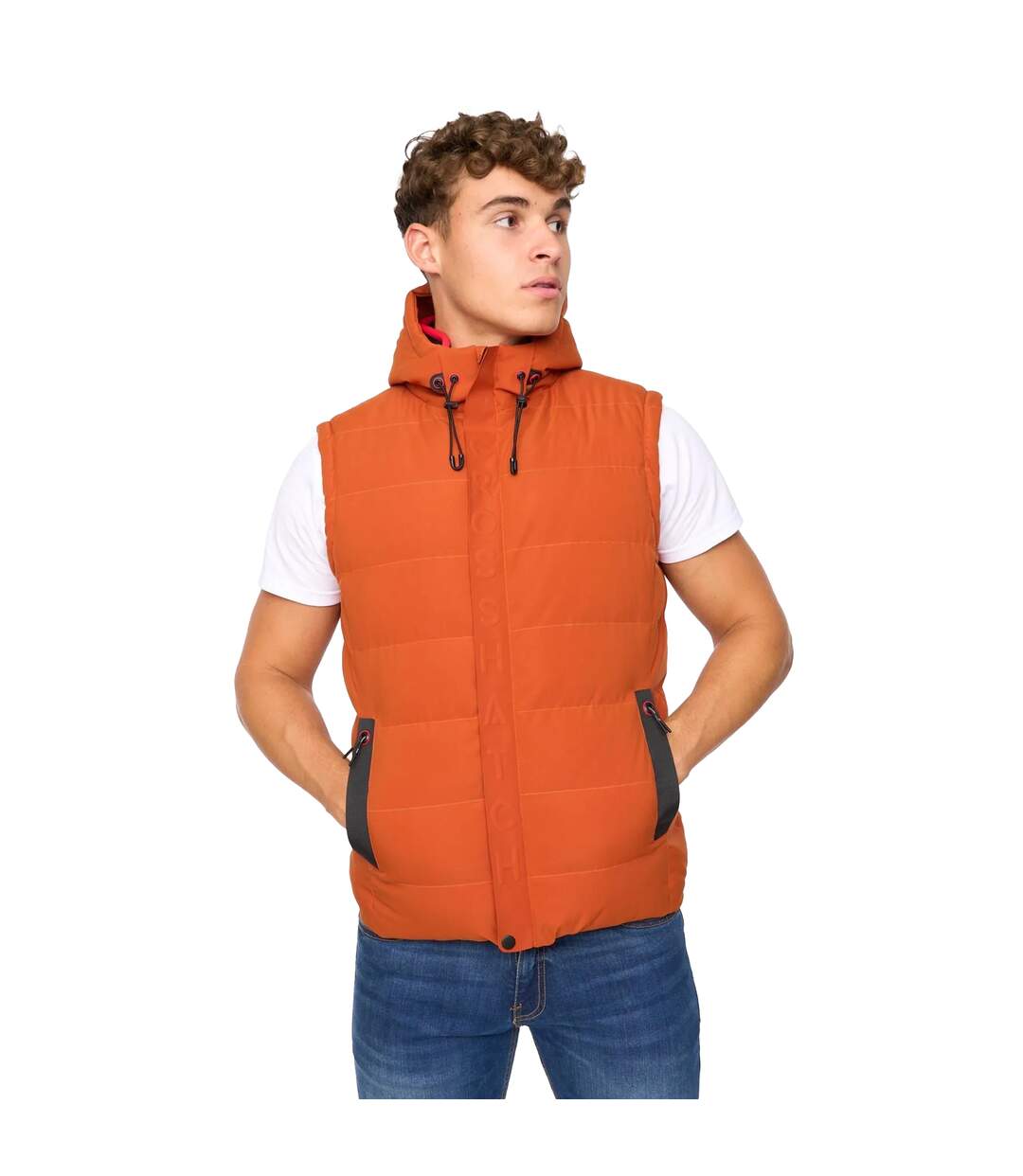 Mens Kampleys Embossed Padded Gilet Burnt Orange Crosshatch-2