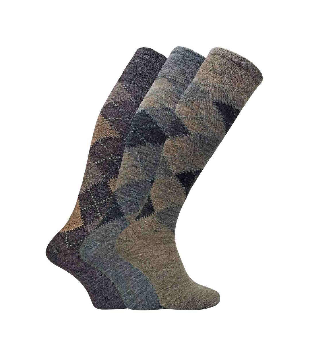 3 Pack Mens Extra Long Knee High Argyle Lambs Wool Socks-1