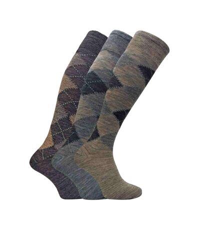 3 Pack Mens Extra Long Knee High Argyle Lambs Wool Socks