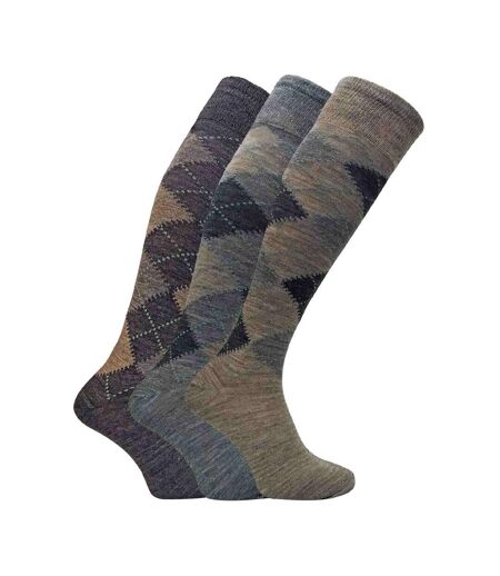 3 Pack Mens Extra Long Knee High Argyle Lambs Wool Socks