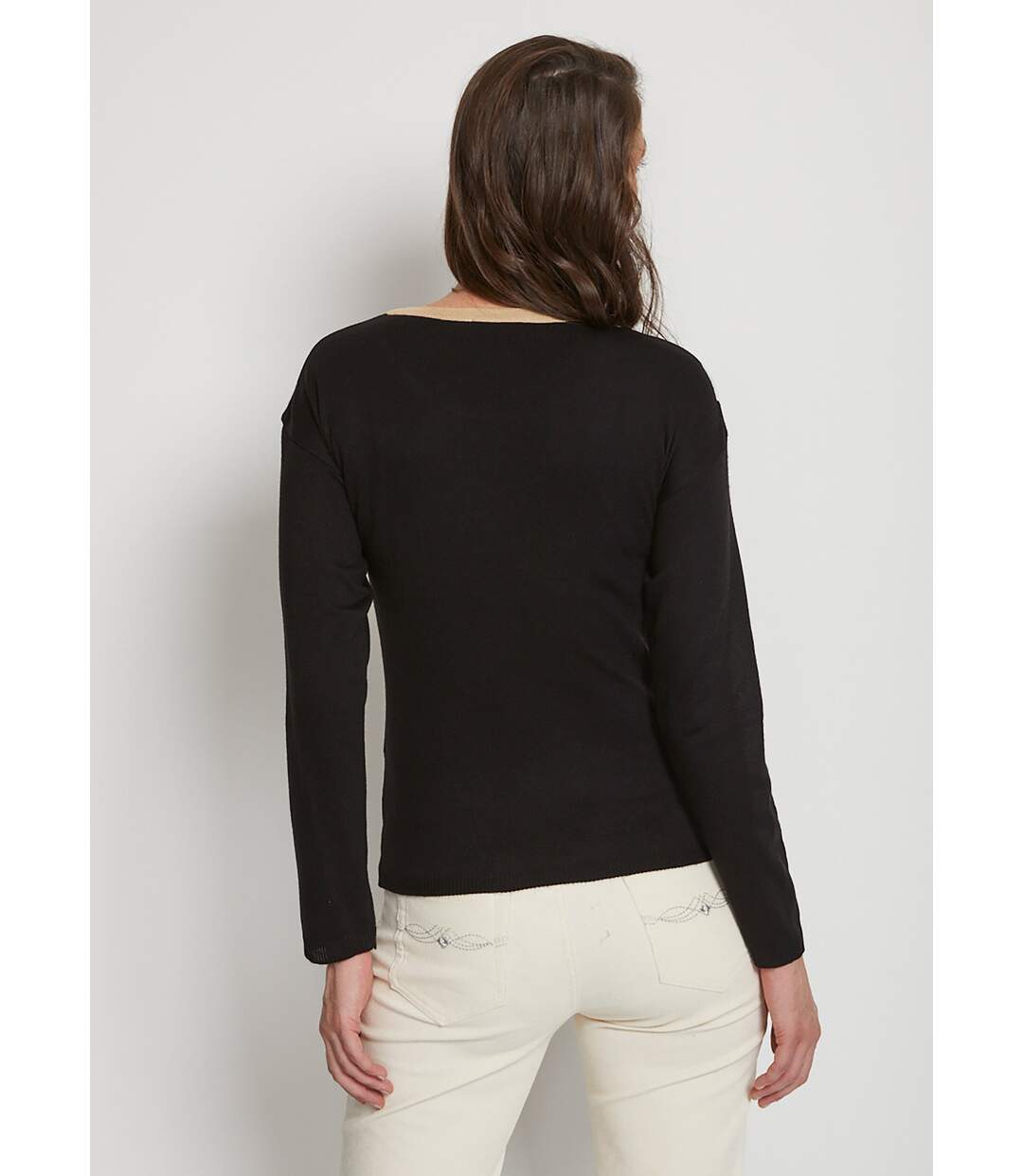 Pull court jacquard strassé col rond-2