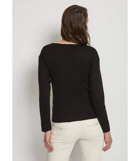 Pull court jacquard strassé col rond