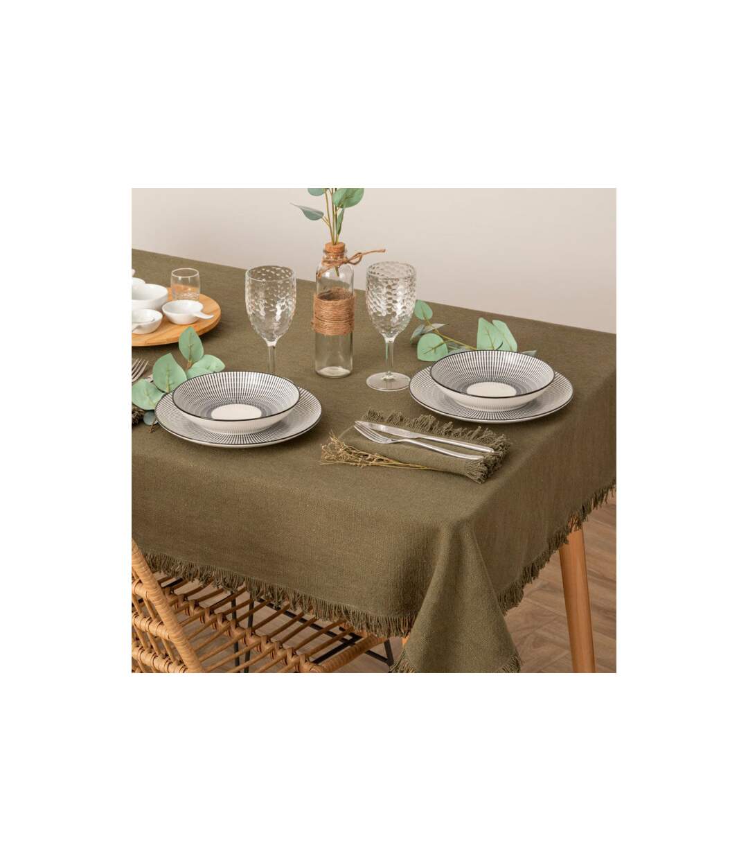 Nappe Déco à Franges Maha 150x250cm Vert Kaki-1