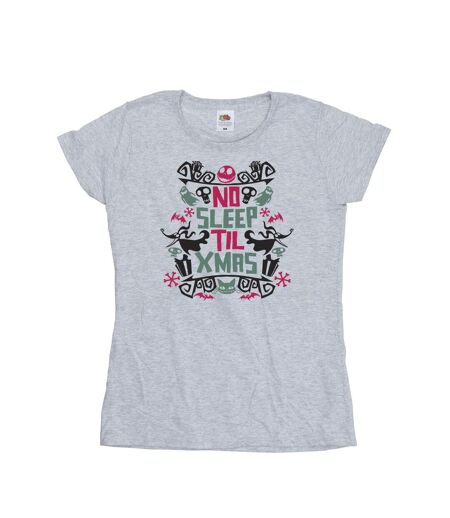 Disney T-shirt en coton Womens/Ladies The Nightmare Before Christmas No Sleep Til Xmas (Les cauchemars avant Noël) (Gris sportif) - UTBI35756