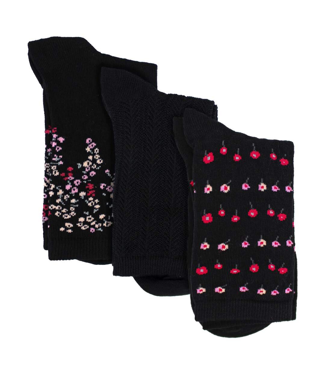 3 Pairs Ladies Floral Pattern Socks - Soft Cotton Rich Everyday Socks-3