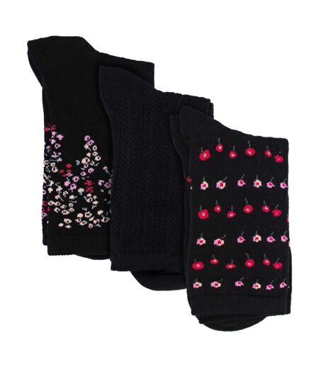 3 Pairs Ladies Floral Pattern Socks - Soft Cotton Rich Everyday Socks