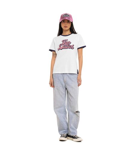 T-shirt femme col rond avec Rib contrastés et print devant Groovy Vondutch