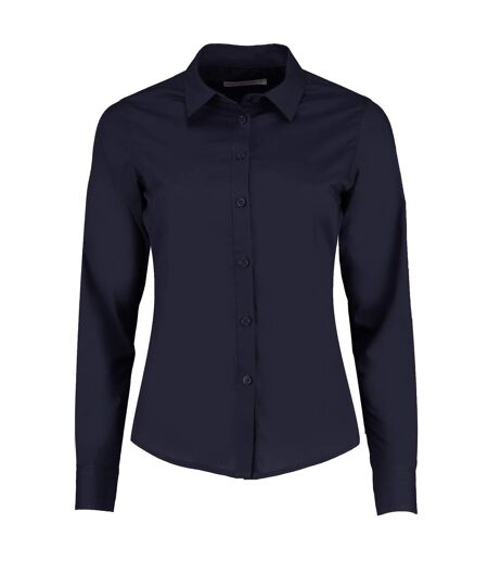 Womens/ladies Long Sleeve Poplin Shirt Dark Navy Kustom Kit