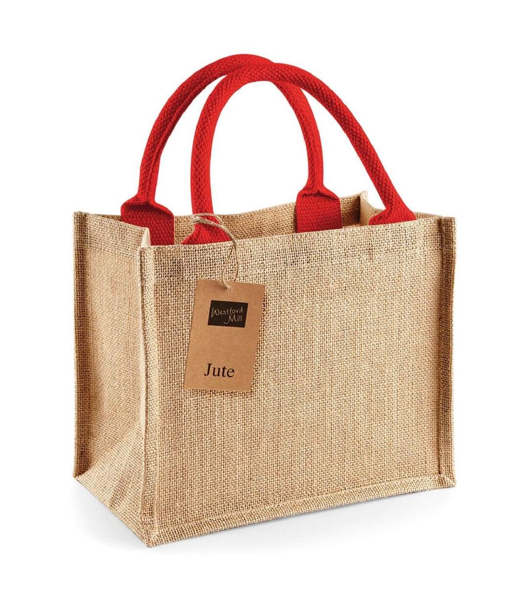 Cabas en toile de jute - W412 - beige et rouge