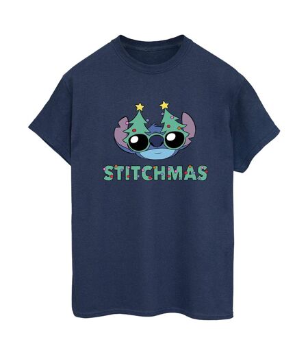 Disney Womens/Ladies Lilo & Stitch Stitchmas Glasses Cotton Boyfriend T-Shirt (Bleu marine) - UTBI30656