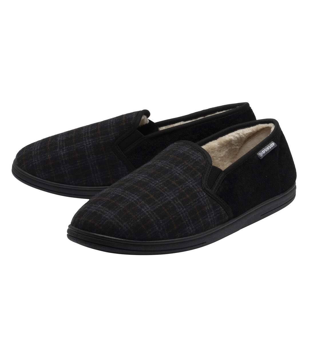 Dunlop - Chaussons homme à carreaux noirs anthracite rembourrés-1