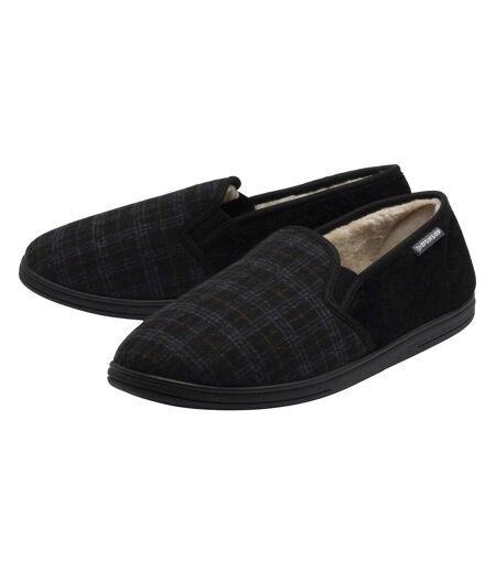 Dunlop - Chaussons homme à carreaux noirs anthracite rembourrés
