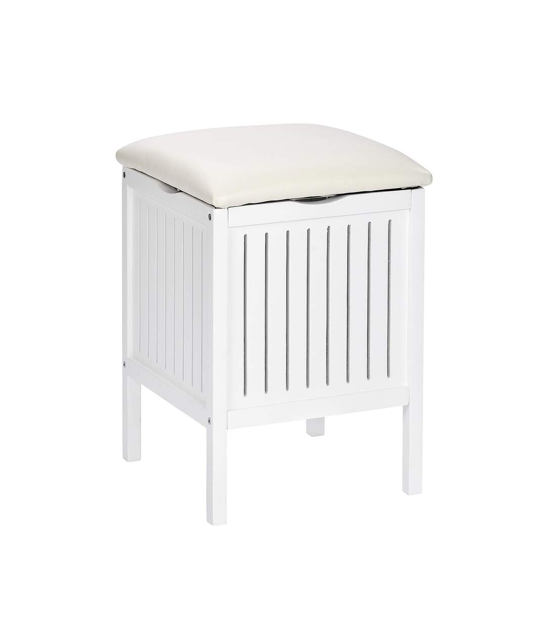 Tabouret de salle de bain en bois avec rangement Olso - L. 39 x H. 52 cm - Blanc-1