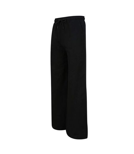 Womens/ladies Sustainable Wide Leg Jogging Bottoms Black Skinni Fit