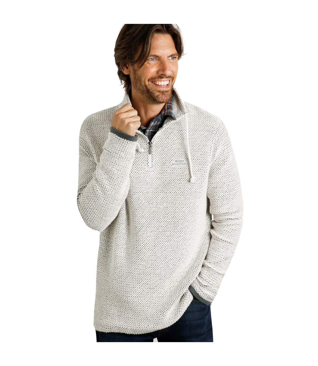 Mens Cruiser Macaroni Quarter Zip Pullover Ecru Weird Fish-3