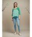 Pull femme rayé - Pull col en V - Manches 3/4 - Couleur Vert