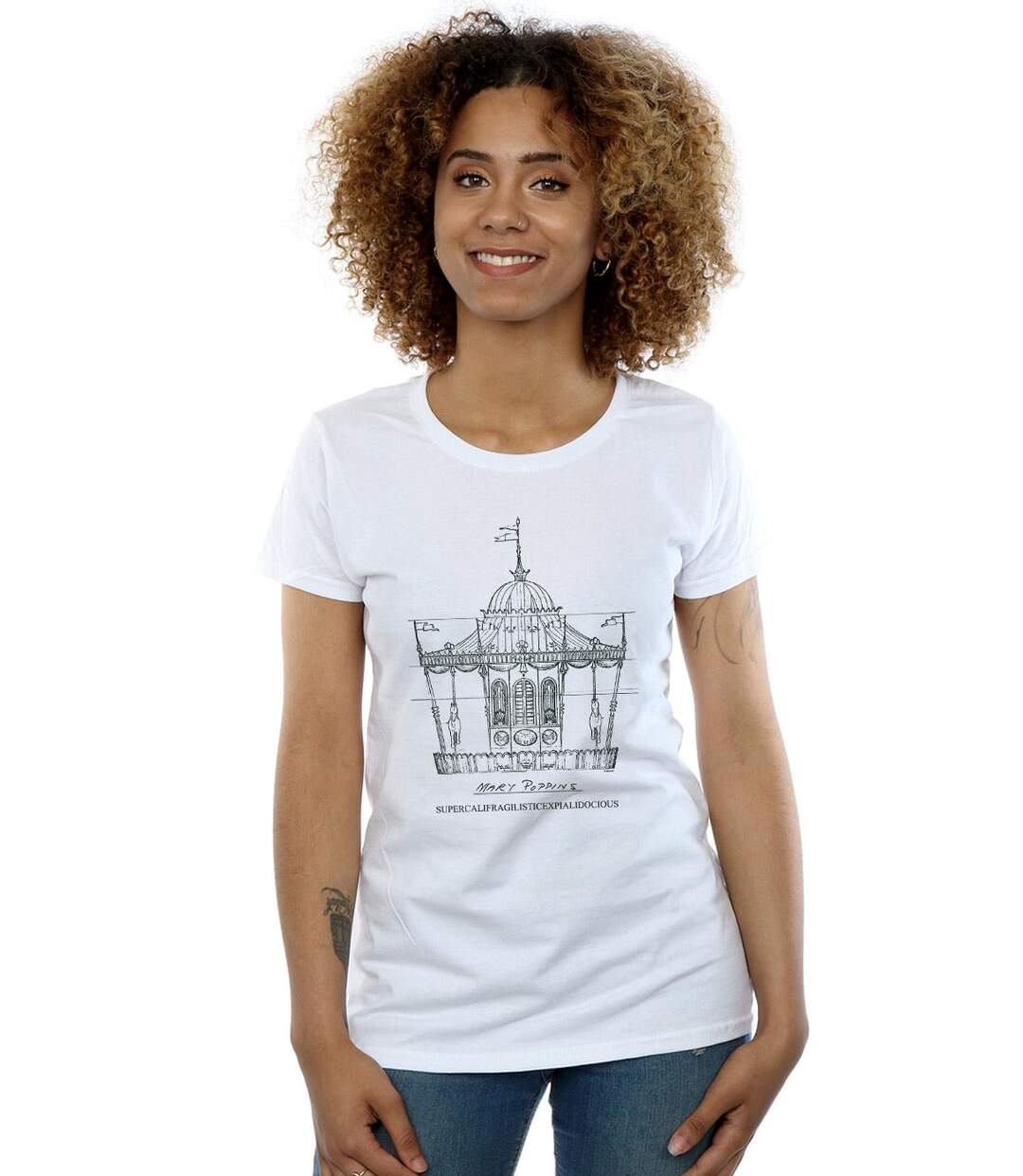Disney Mary Poppins Carousel Sketch - T-shirt en coton - Femmes/Dames (Blanc) - UTBI15284-2