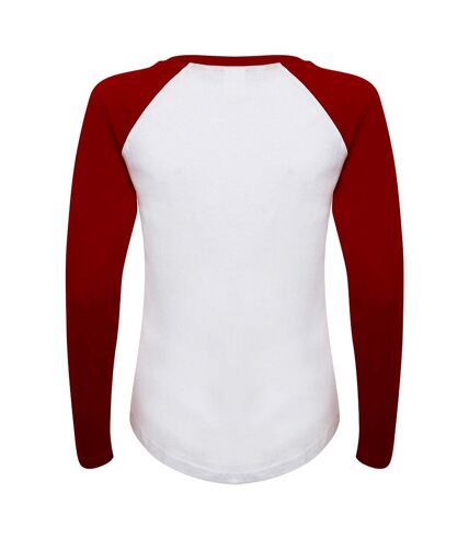 Skinnifit Womens/Ladies Long Sleeve Baseball T-Shirt (White/Red) - UTRW4731